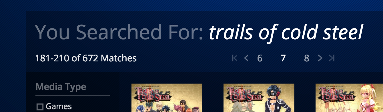 Trails of Cold Steel PSN search results